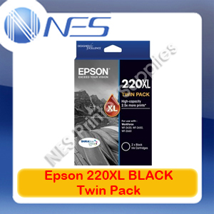 Epson Genuine 220XL-BK BLACK *Twin Pack* Ink for WorkForce WF2630/WF-2650/WF-2660 [T294194]